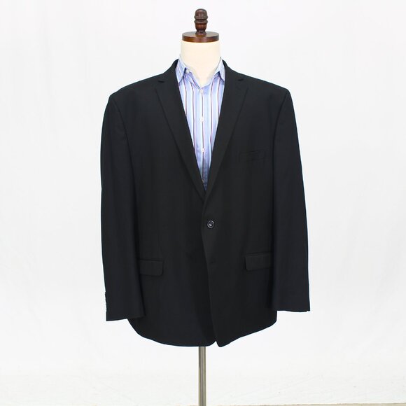 Van Heusen 56R Black Solid 2-Button Sport Coat Blazer Jacket T787 - Picture 1 of 11